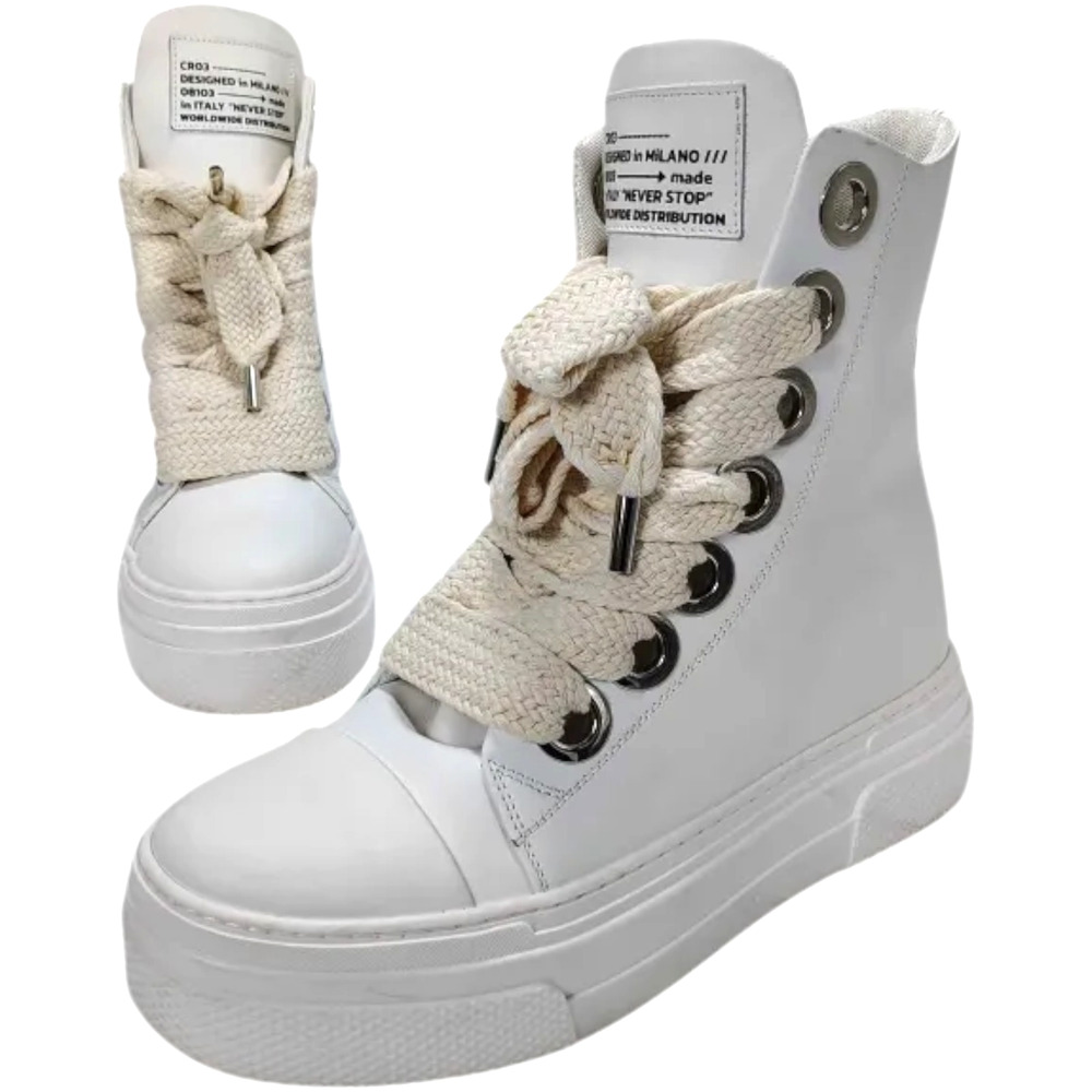 Christian Zerotre Calipso 300 White Lace Side Zip Platform Hi-Top Sneaker Italy